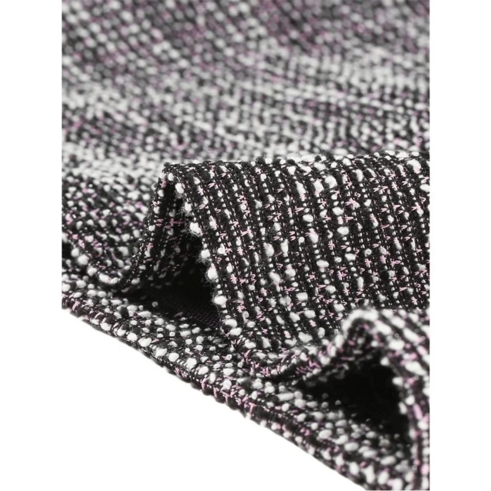 NWT Allegra K Tweed Zipper Back Long Sleeve Crew Neck Blouse - Pink/Black-Small - Picture 3 of 9